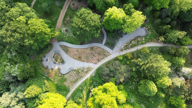 An aerial view of the newly planted Garden for the Future